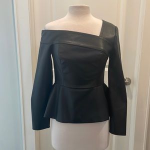BCBGMAXAZRIA
One-shoulder Faux-leather Peplum Top In Black